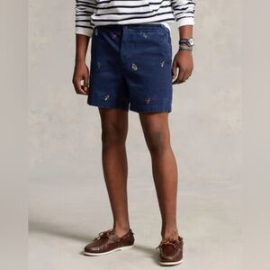 Ralph Lauren Polo Classic‎ Fit 6” Bermuda Hawaiian Embroidered Navy Shorts Large